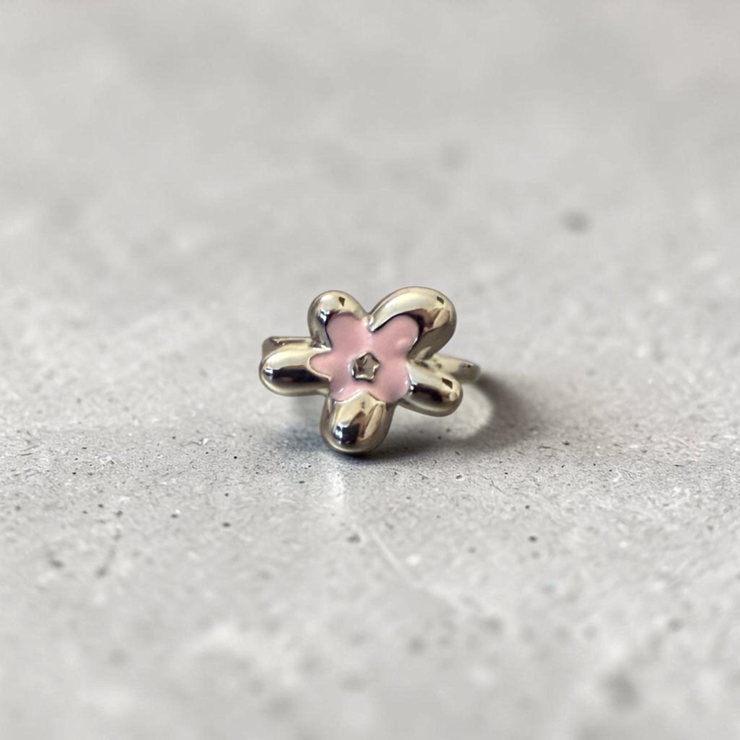 Silver Pink Flower Ring