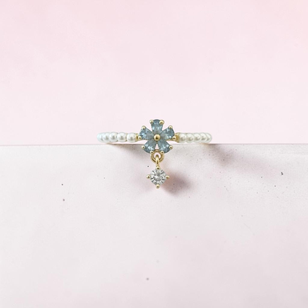 Flower Open Ring with Rhinestone