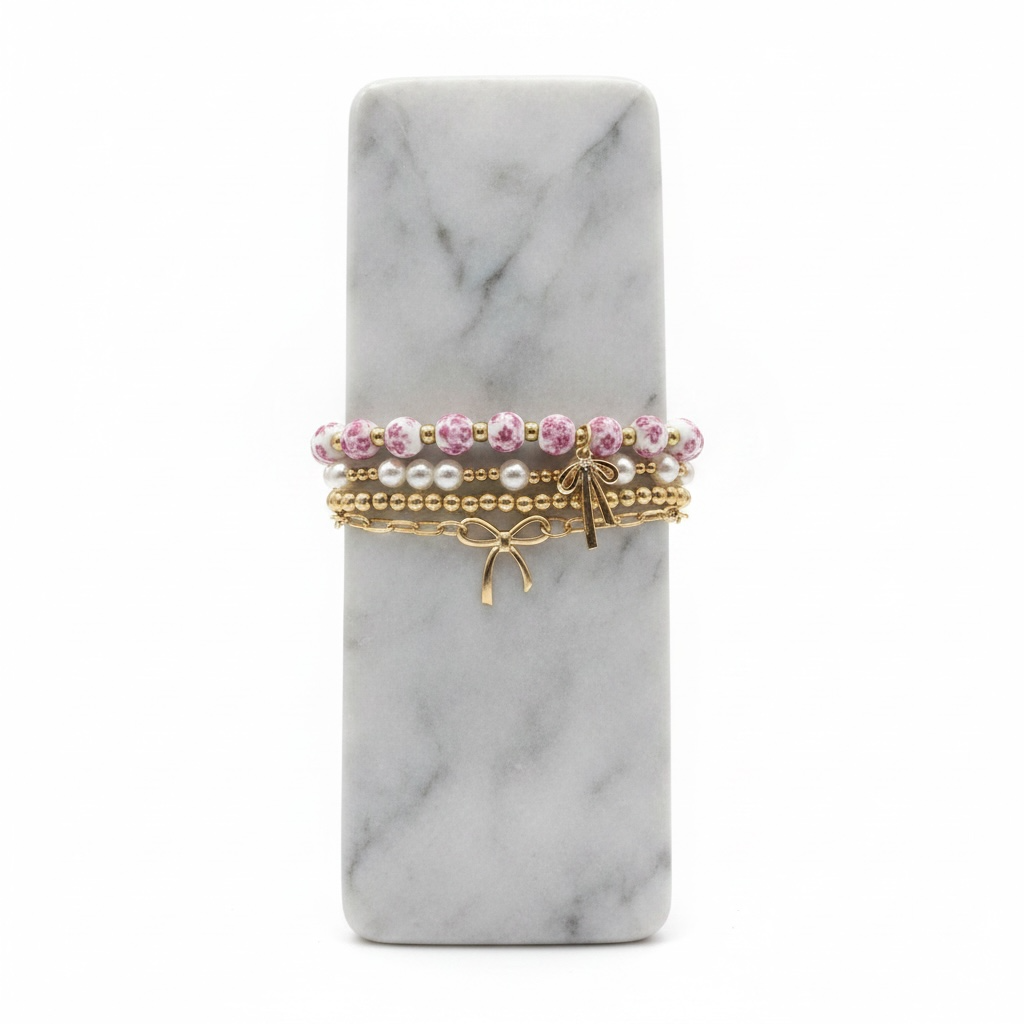 Floral Bead and Bow Bracelet Set