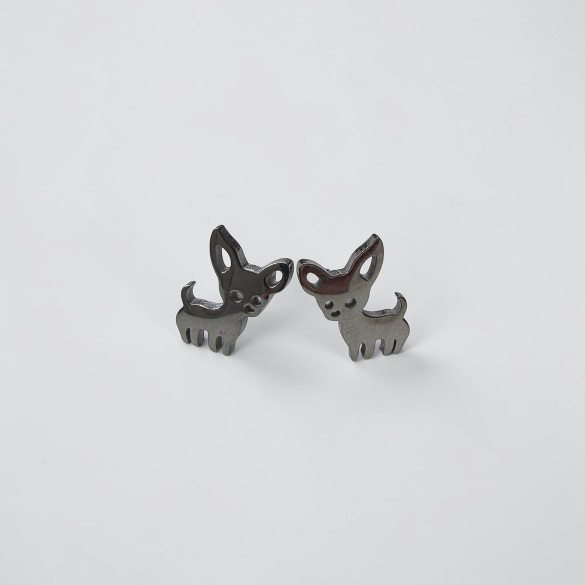 Cute Stainless Steel Animal Stud Earrings-Silver Chihuahua