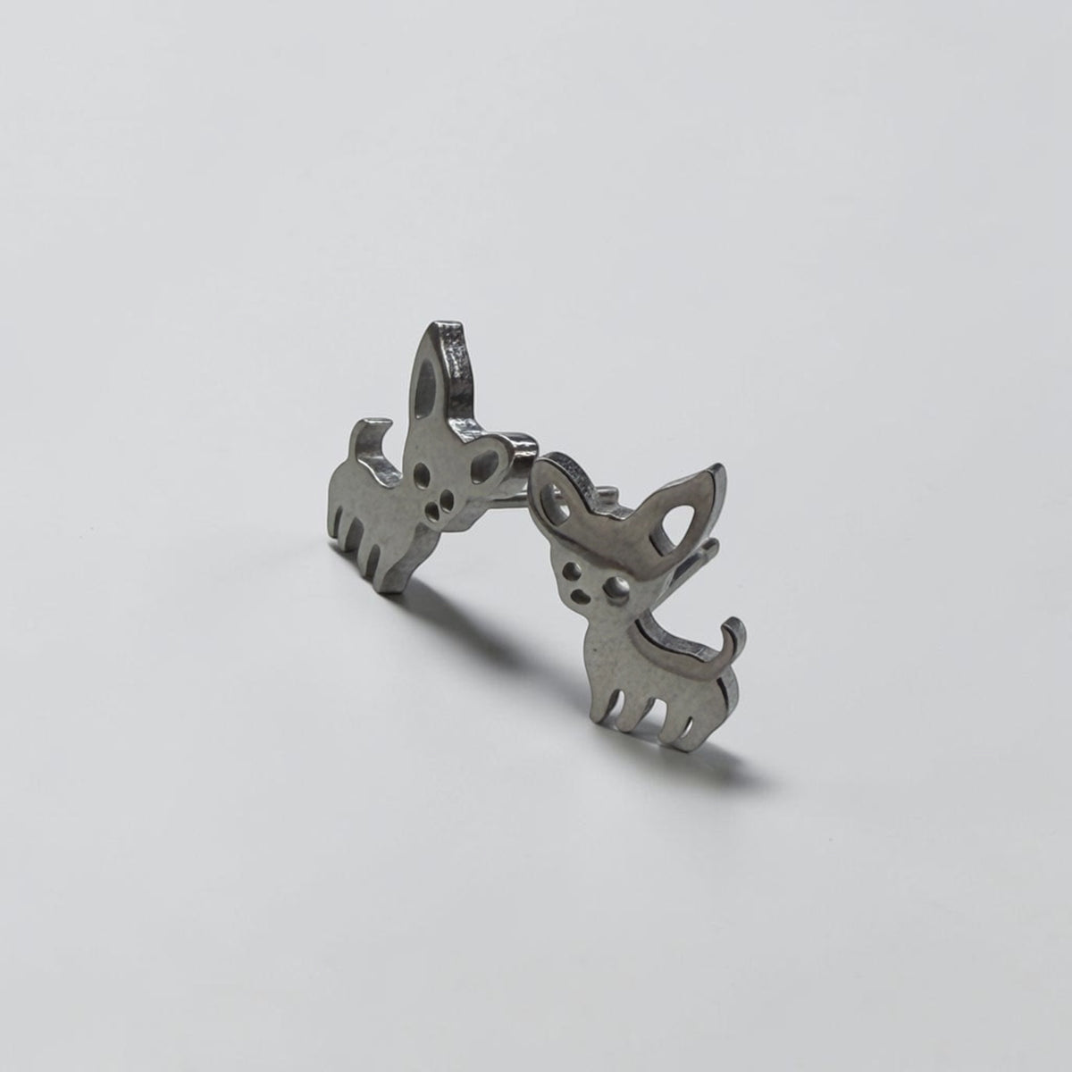 Cute Stainless Steel Animal Stud Earrings-Silver Chihuahua