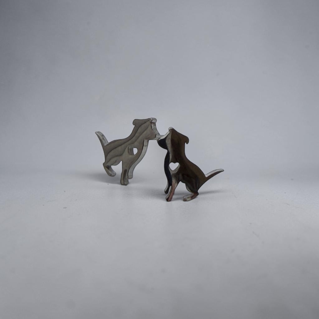Cute Stainless Steel Animal Stud Earrings-Silver Dog with Heart
