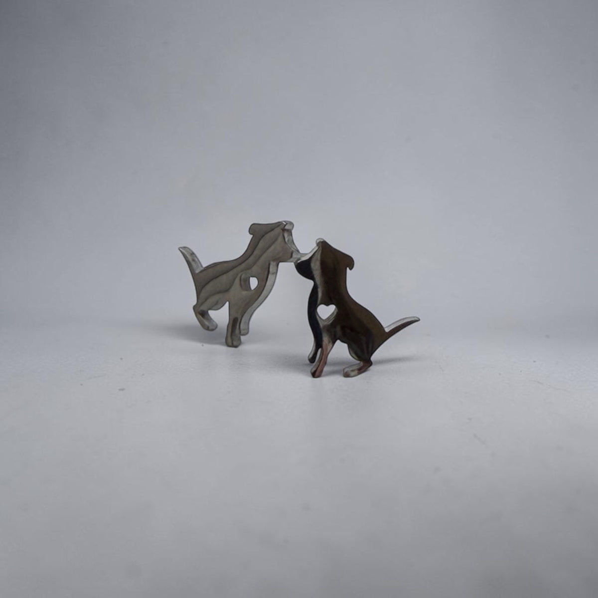 Cute Stainless Steel Animal Stud Earrings-Silver Dog with Heart