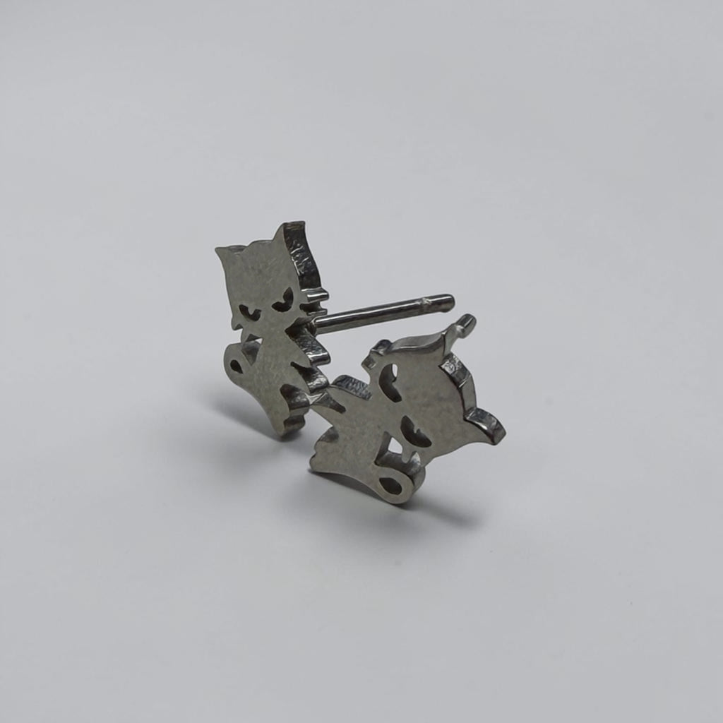 Cute Stainless Steel Animal Stud Earrings-Silver Cat