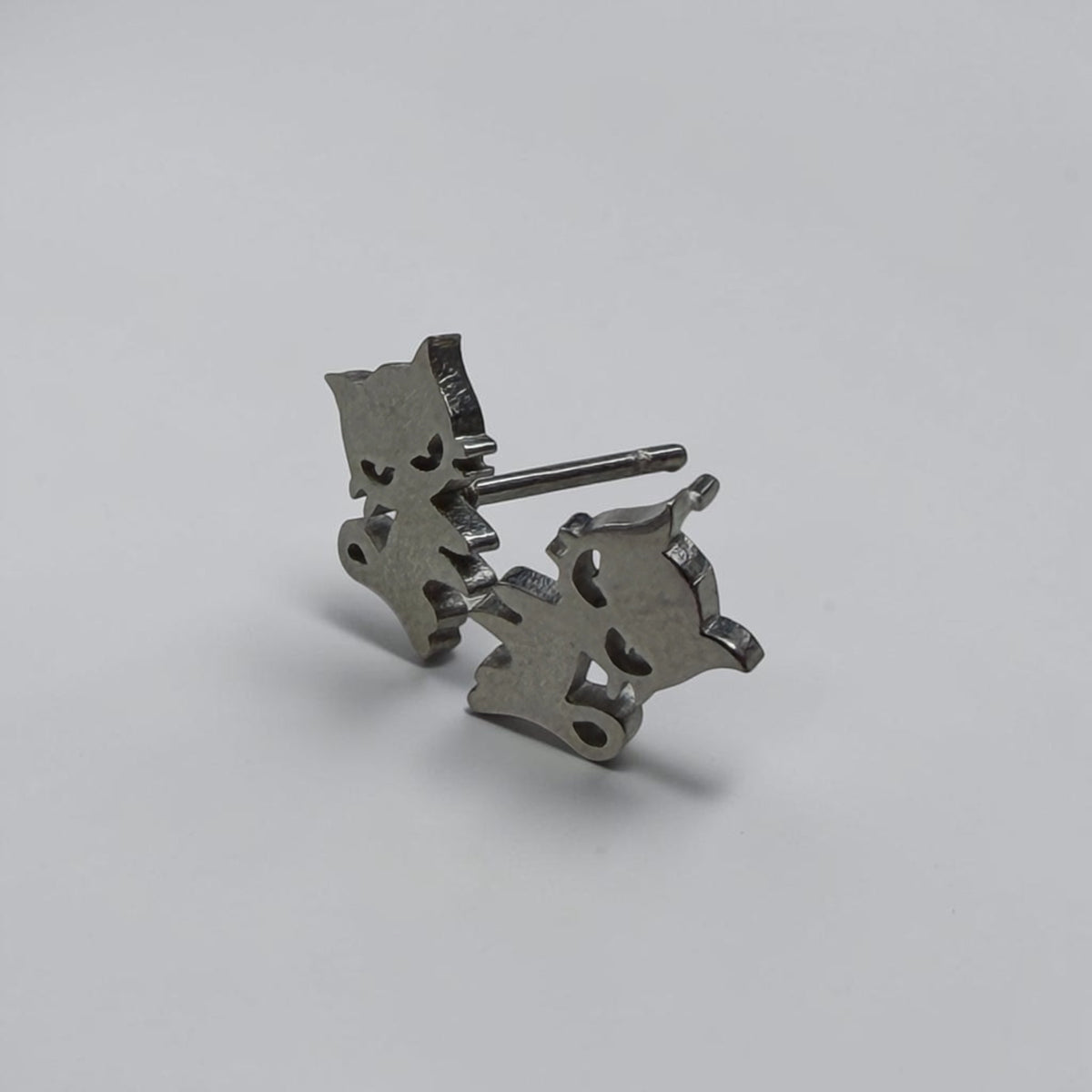 Cute Stainless Steel Animal Stud Earrings-Silver Cat