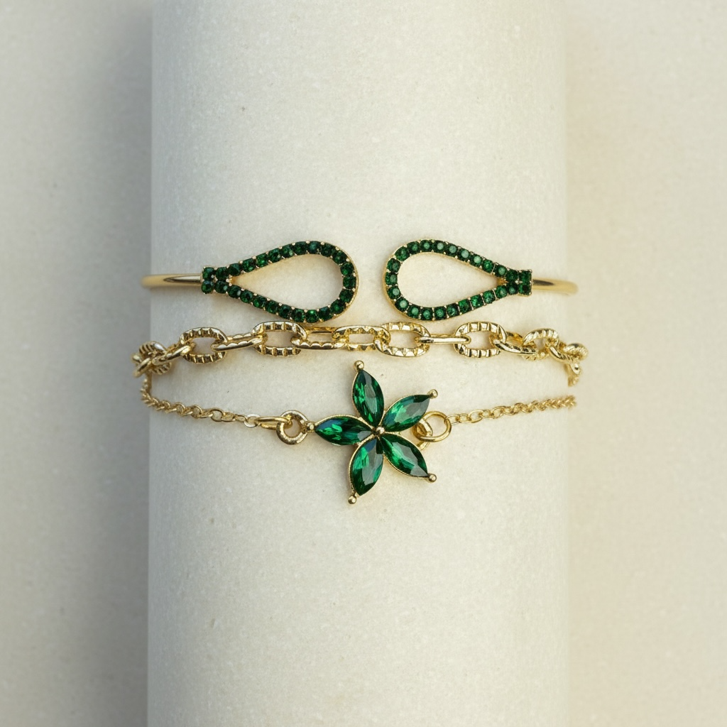 Green Flower Bracelet Set
