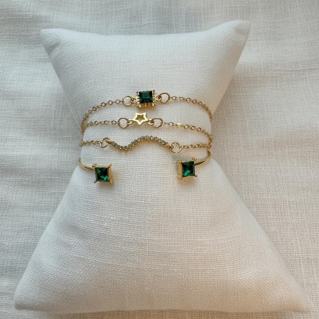Green Gem with Stars Bracelet Set