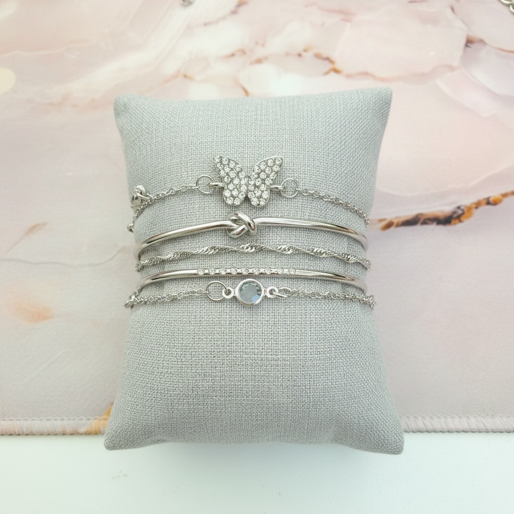 Silver Butterfly Bracelet Set
