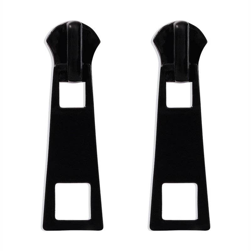 Minimalist Zipper Design Earrings: BLACK
