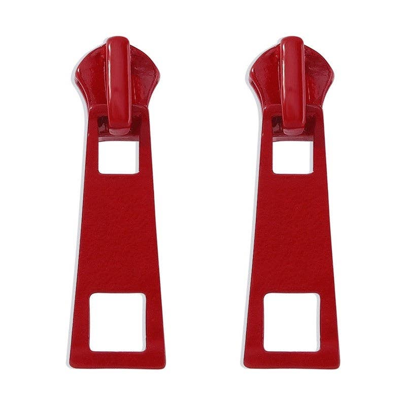 Minimalist Zipper Design Earrings: Red