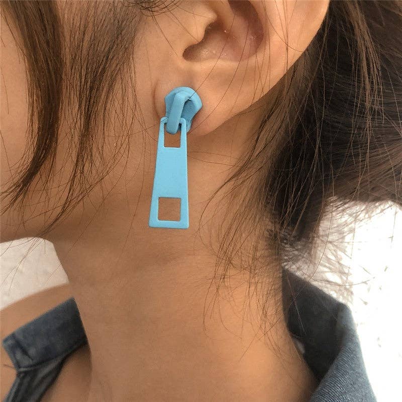 Minimalist Zipper Design Earrings: BLUE