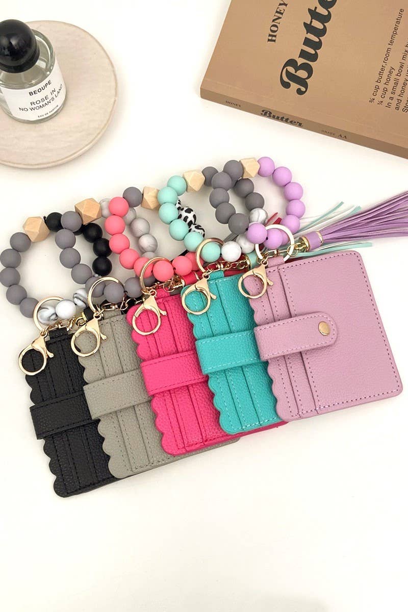 Beaded Bracelet Keychain Card Holder Wallet-LAVENDER