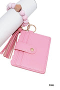 Beaded Bracelet Keychain Card Holder Wallet-PINK-181573