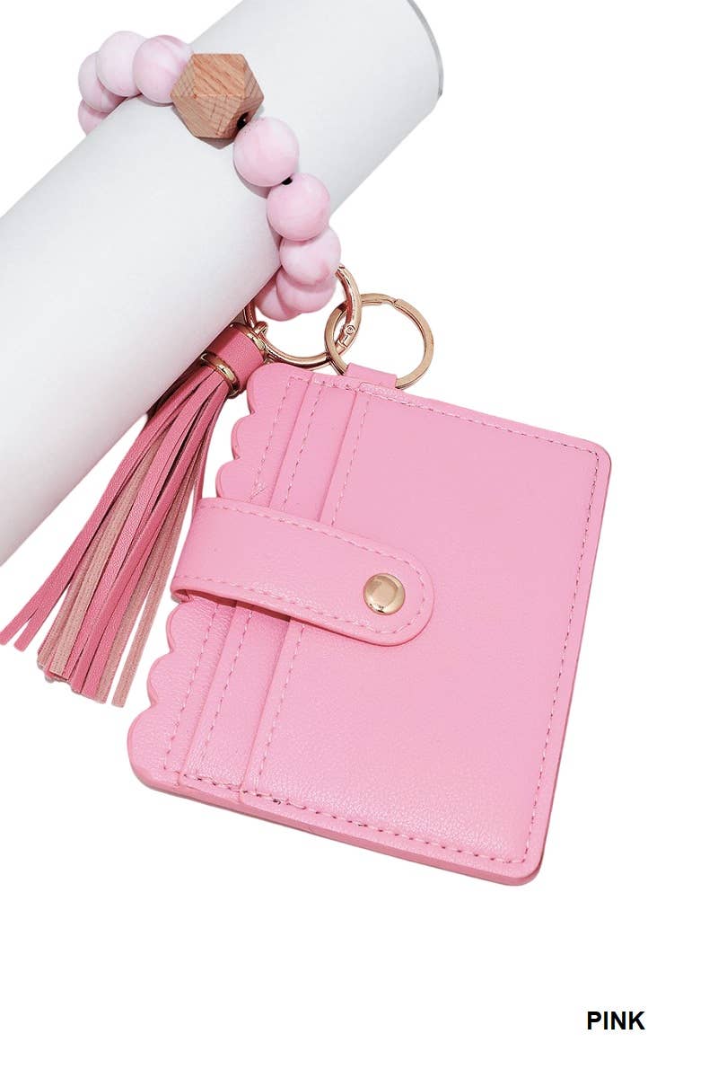 Beaded Bracelet Keychain Card Holder Wallet-PINK-181573